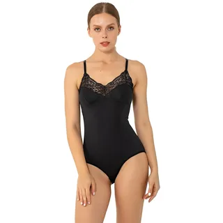 miorre 100% Baumwolle Modal Bodysuit Ärmellos Tulle Spitze Body (Schwarz, L-XL) - L-XL