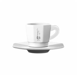 BIALETTI Espressotasse achteckig 4er Set mit Unterteller Weiß, Porzellan