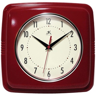Infinity Instruments Quadratische Wanduhr mit Quarz-Uhrwerk, geräuschlos, 22,9 cm Antik rot