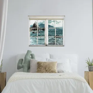Queence Wandsticker QUEENCE "Küste", blau, B:40cm H:60cm T:0,1cm, Wandtattoos, Wandsticker, Wandbild, selbstklebend, 3D, Fenster