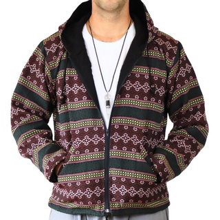 PANASIAM Wolljacke Webstoffjacke mit Ethno Muster, Unisex Übergangsjacke aus Baumwolle mit Kapuze Stoffjacke für den Herbst XL