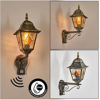 hofstein Außen-Wandleuchte Außenwandlampe m. Bewegungsmelder aus in Gold/Schwarz/Klar/Bernstein, ohne Leuchtmittel, Außenwandleuchte im Retro/Vintage/Antik/Landhaus-Design, E27, IP44 schwarz