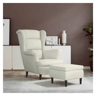 vidaXL Ohrensessel mit Hocker Samt 64 x 96 x 90 cm Creme