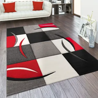 Paco Home Designer Teppich Mit Konturenschnitt Karo Muster Rot Schwarz 300x400 Cm