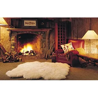 Reissner Lammfelle | Echtes Merino Schaffell | Naturform 6-Fach | hoch-/langflorig | Lammfell Teppich Kaminvorleger Bettvorleger Läufer | 180x160cm beige