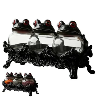 Witchy Frog Apotheker-Gewürzgläser, einzigartige Hexen-Gewürzgläser, gotische Lebensmittel-Aufbewahrungsbehälter mit Froschdeckel, Küchenaufbewahrung für Gewürze, lustige Salz- und Pfefferstreuer