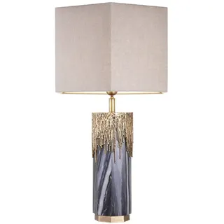 Casa Padrino Luxus Marmor Tischleuchte Grau / Vintage Messingfarben / Hellgrau 46 x 46 x H. 78 cm - Hotel & Restaurant Tischlampe - Luxus Leuchten