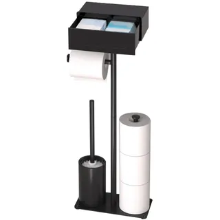 Toilettenpapierhalter Stehend mit Klobürste, Edelstahl Klopapierhalter Stehend mit Feuchttücherbox Multifunktional Stand WC-Garnitur für Aufbewahrung von Toilettenpapierhandtüchern