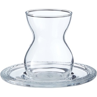 Pasabahce Glas Bekata 6-Teilig Türkische Teegläser-Set mit Untertassen 12 ml Cay