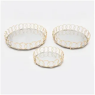 SET 3x Dekoratives Tablett d 27/33/37 cm golden - Gold