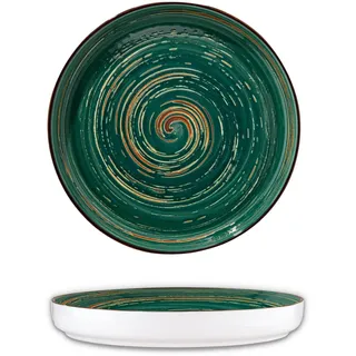 Wilmax Speiseteller 28 cm Porzellan, Essteller mit hohem Rand, Grün | Spülmaschinenfest, mikrowellen- & backofengeeignet – kratzfeste Glasur, dekoratives Spiral-Design
