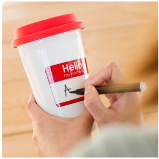 Thumbs Up Coffee-to-go-Becher Keramikbecher mit Silikondeckel "Hello - My Name Is", Keramik, beschreibbar