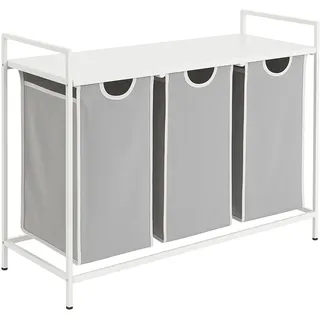 Relaxdays Wäschesammler 3 Fächer mit Ablage HBT: 72x92,5x33 cm, Wäschekorb Metall, weiß/grau