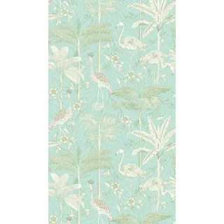 livingwalls Vliestapete - Tapete Flamingo in Weiß, Grün und Hellblau - Wandtapete für verschiedene Räume - Wandbild XXL 2,80 m x 1,59 m