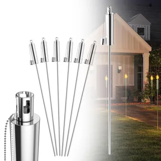 YRHome 6er Set Gartenfackeln für Draußen Edelstahl Rostfrei 330ml Ölfackeln Fackeln Hoch 115cm Lange Brenndauer Ölfackel Fackel für Balkon Terrasse