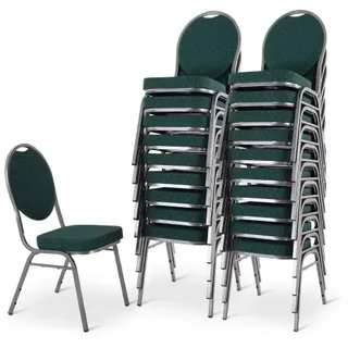 Stapelstuhl 20er-Set, Bankettstuhl stapelbar & gepolstert, Silber/Grün, robust, mit stabilem Stahlrahmen | Raburg Vienna
