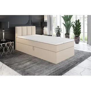 a&j möbelland gmbh Boxspringbett, Jugendbett GUNNAR 100x200 (Rechts) mit Bettkästen, Bonell-Matratze und Topper. Farbe: Beige. - Beige