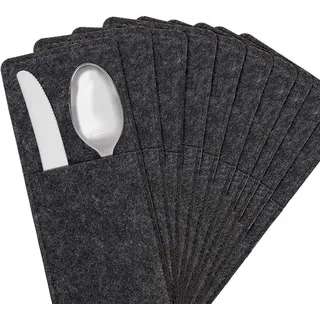 Montegoni Besteckhalter 10er-Set Bestecktaschen aus Filz abwaschbar, (Skandinavische Deko - passend Tischsets, Platzsets, Tischdecken, Dunkelgrau Anthrazit, 10-tlg) grau