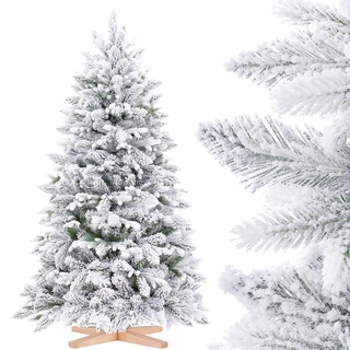 FairyTrees Weihnachtsbaum künstlich | Holzständer | Tannenbaum 150 cm, Made in EU | Nordmanntanne beschneit FT27-150