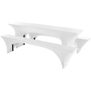 LuxusKollektion Bierzeltgarnitur-Hussen Bierzeltgarnitur Stretch 50cm 70cm Set 3 Passform 220 x 70 cm Weiß