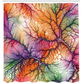 ABAKUHAUS Bunt Duschvorhang, Trippy abstrakte Szene von Zweigen mit wirrenden Tönen Himmelsatmosphäre, Stoffliches Gewebe Badezimmerdekorationsset mit Haken, 175 x 200 cm, Lila Orange Seegrün