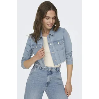 Jeansjacke ONLY "ONLWONDER LS CROPPED DNM JACKET GUA NOOS", Damen, Gr. M, blau (light blau denim), Web, Obermaterial: 70% Baumwolle, 21% Polyester, 8% Viskose, 1% Elasthan, unifarben, extrakurz, Jacken Jeansjacke