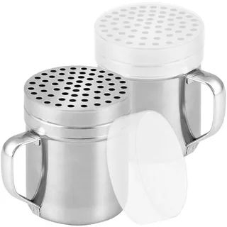 CUSINIUM Parmesan-Käsestreuer aus Metall mit großen Löchern, mit Griff, Chiliflocken-Spender, Pizza-Streuer, 2 Stück, Stil: grob