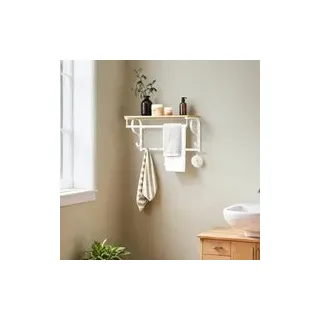 Wandgarderobe, Wandregal mit 5 Haken und Ablage, Hakenleiste mit Hängestange