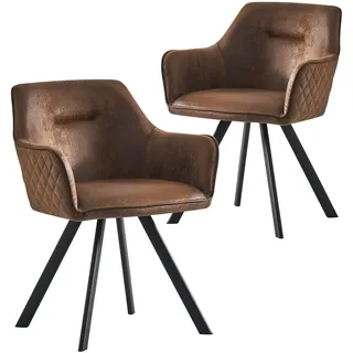 B&D home® Esszimmerstühle Cyrus 2er-Set – Polsterstuhl mit Armlehnen, Wildlederoptik Braun, pulverbeschichtetes Metallgestell, Industrial Design für Küche, Esszimmer, Wohnzimmer, Büro