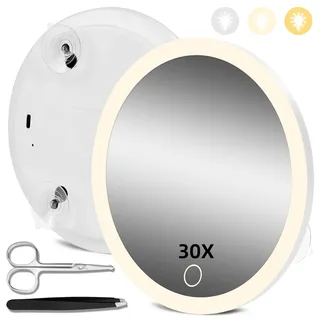 JADAZROR LED-Kompaktspiegel, 30-Fach-Vergrößerungsspiegel mit Licht, 15cm Reisespiegel mit Vergrößerung, wiederaufladbarem beleuchtetem Vergrößerungsspiegel