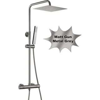 Görbach Duschsystem mit Thermostat Gunmetal Grau 25x25cm