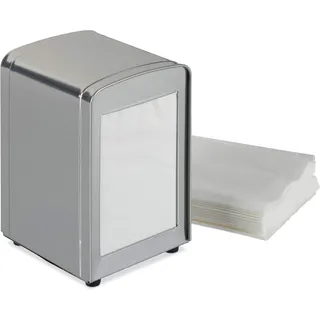 Relaxdays Serviettenspender Retro, Metall, kleine Serviettenhalter für Eisdiele, Café, Bistro, HBT: 15x9,5x11, silber