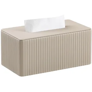 Kosmetiktücherbox - Leder Taschentuchbox, Taschentuchspender Tücherbox, Kosmetiktuchbox, Rechteckige Tissue Box Tücherbox aus PU Leder für Wohnzimmer, Badezimmer & Büro (Beige Striped)