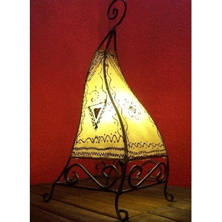 Orientalische Tischlampe Marrakesch 50cm Lederlampe Hennalampe Lampe | Marokkanische kleine Tischlampen aus Metall, Lampenschirm aus Leder | Orientalische Dekoration aus Marokko, Farbe Natur