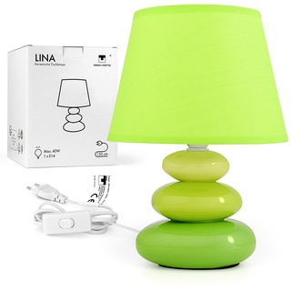 Nachttischlampe "Lina" (grün) Tischleuchte Keramik Tischlampe mit Stoffschirm, LED geeignet, E14, 230V Keramik Tischlampe, Nachttischleuchte, Sofalampe, Fensterbank Lampen