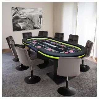 Home Deluxe LED Pokertisch Flush - mit LED Beleuchtung und Getränkehalter, für bis zu 9 Personen I Spieltisch Poker Tisch Casino - Schwarz