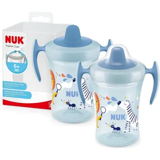 NUK Trainer Cup Trinklernbecher im praktischen Doppelpack, auslaufsicherer Becher mit weichem Trinkschnabel & ergonomischen Griffen, 6+ Monate, 230 ml, BPA-frei, blau | 2 Stück