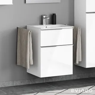 Evineo ineo4 Unterschrank B: 54 cm, 2 Auszüge, mit Griff, für Geberit Renova Plan Slim Waschtisch,, BE0224WH,