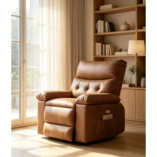 GarveeMore Elektrischer Relaxsessel Mit Massagefunktion & Heizung | 360° Drehbarer Fernsehsessel aus PU-Leder, Ergonomischer Schlafsessel mit Memory-Funktion & USB