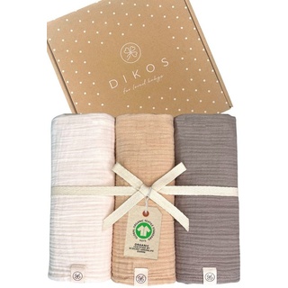Babydecke Mulltücher 3er-SET gekreppt, Spucktuch 64x64 100% GOTS BIO-Baumwolle, DIKOS, PREMIUM Qualität atmungsaktiv, nachhaltig, plastikfrei, kuschelweich