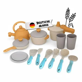 alldoro 60425 Küchenspielzeug Kinderküche, 14-TLG. Koch- & Geschirrset mit Töpfen, Pfanne, Teekanne & Zubehör, nachhaltiges Zubehör ab 3 Jahren