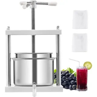 Vevor Obstweinpresse Obstmühle, (5 L) mit 2 Edelstahlfässer, manueller Entsafter zur Weinherstellung, Apfelweinpresse Apfelpresse Traubenpresse Olivenölpresse mit dreieckigem Griff für Küche