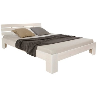 Homestyle4u Holzbett Doppelbett mit Lattenrost 90/120/140/160/180 x 200 Weiß, Grau, Natur weiß