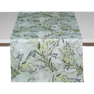 Pichler Tischwäsche Ella Blumen Gräser Jade grün Baumwolle (Tischläufer 50x150cm)