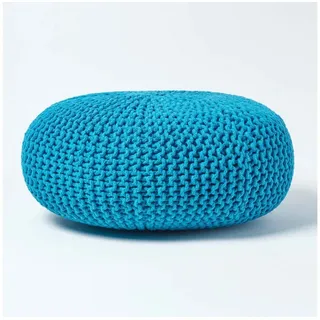 Homescapes Pouf Strickpouf Baumwolle 70 x 23 cm Türkis/Blaugrün