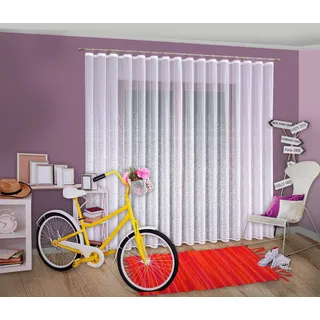 QBTEXTIL Gardine Store Vorhang Modell 33340 Weiß Modern-Motive, Kräuselband 250 cm x 160 cm