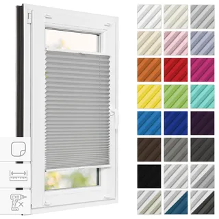 Estika Plissee zum Kleben 85 cm x 120 cm - Hellgrau - Ohne Bohren, Rollos für Fenster, Jalousien für Innen, Raffrollo