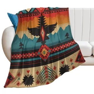 Flanell-Fleece-Plüsch-Überwurfdecke, eine Decke mit Indianer-Muster, superweiche, flauschige, gemütliche Decke für Couch, Sofa, Bett, Stuhl, Auto, Mikrofaser, warme Klimaanlagendecke, 178 x 203 cm