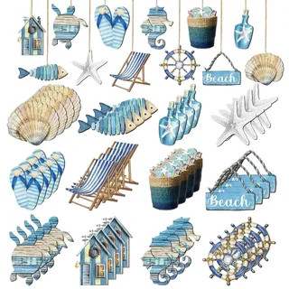 48 PCS Maritime Deko Maritim Maritime Dekoration Schiff Deko Meer Leuchtturm Badarmaturen Elegante Badaccessoires Hängende Dekorationen Aus Naturholz Für Wohnzimmer Schlafzimmer Esszimmer Und Hotels
