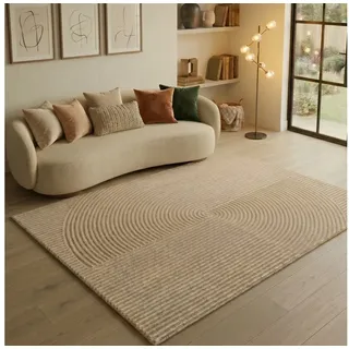 Sehrazat Teppich Rio 1700, auch als Läufer, rechteckig, Höhe: 7 mm, Kurzflor, grafisches Hoch Tief Muster, Wohnzimmer beige 160 cm x 230 cm x 7 mm